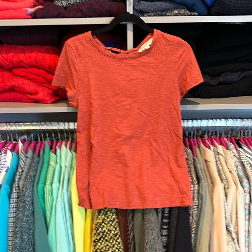 Loft terracotta cap sleeve scoop neck top XS